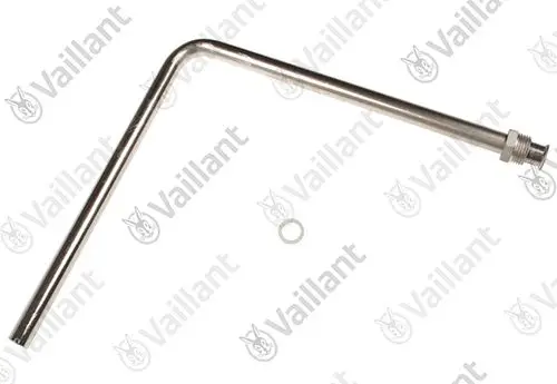 Gasrohr von Vaillant mit einem gebogenen Ende und einem Anschlussgewinde. Dabei liegt ein O-Ring bei.